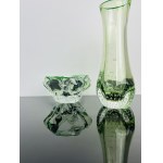 Green Art Glass Set - Vase and Ashtray with Soda Bubbles, Czechoslovakia, Mstišov Glassworks