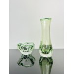 Green Art Glass Set - Vase and Ashtray with Soda Bubbles, Czechoslovakia, Mstišov Glassworks