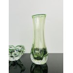 Green Art Glass Set - Vase and Ashtray with Soda Bubbles, Czechoslovakia, Mstišov Glassworks