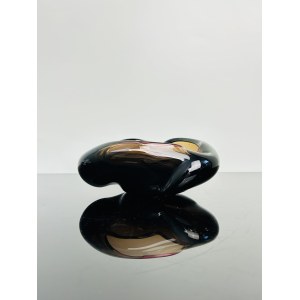 Hot-formed Art Glass Ashtray, Organic Shape, Amber-Topaz Glass with Pink Accent