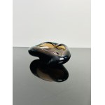 Hot-formed Art Glass Ashtray, Organic Shape, Amber-Topaz Glass with Pink Accent