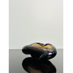 Hot-formed Art Glass Ashtray, Organic Shape, Amber-Topaz Glass with Pink Accent