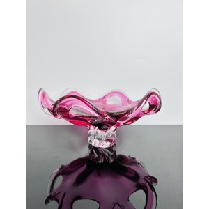 Milan Dobiáš - Pink Art Glass Bowl, Pattern no.: 422/2/27, Chřibská 1964s