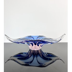 Fruit Bowl, Chřibská Glassworks, Cobalt Blue with Rosaline Core, 40x16 cm