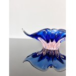 Cigar Ashtray, Chřibská Glassworks, Cobalt Blue with Rosaline Core, 27x12 cm