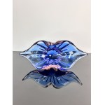 Cigar Ashtray, Chřibská Glassworks, Cobalt Blue with Rosaline Core, 27x12 cm