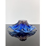 Cigar Ashtray, Chřibská Glassworks, Cobalt Blue with Rosaline Core, 27x12 cm