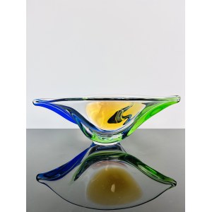 František Zemek (1913 - 1960), Massive Art Glass Bowl, František Zemek, Rhapsody Collection, Mstišov Glassworks, 1958, Pattern 53018/34