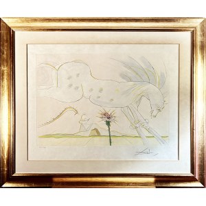 Salvador DALI (1904-1989), Kôň s ružou (a vlk), 1974 z La Fontainovej bájky Le Cheval et le Loup (Kôň a vlk)