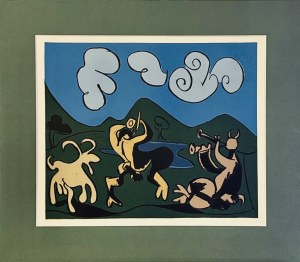 Pablo Picasso (1881-1973) - Bachanalia: Dwóch Satyrów i koza, (Deux Satyres et la Chèvre)1962