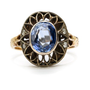 2nd half of the 20th century. Ring with sapphire and diamonds
