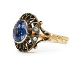 2nd half of the 20th century. Ring with sapphire and diamonds