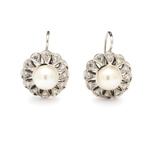 early 21st century. Earrings with pearls and diamonds