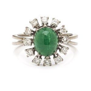2nd half of the 20th century. Ring with emerald and diamonds