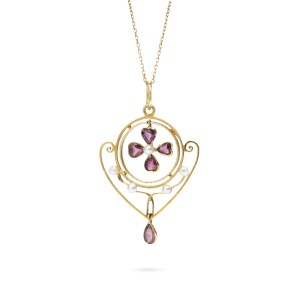 2nd half of 20th century. Pendant with tourmalines and pearls