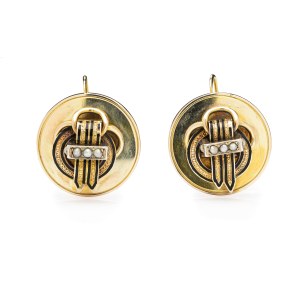 2nd half of 19th century. Earrings with half pearls and enamel