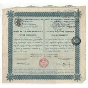 Society of Sosnowiec Mines and Steel Works S.A., provisional certificate 1930