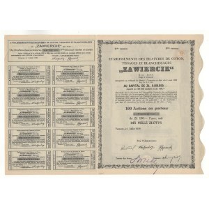 Society of Cotton Spinning, Weaving and Bleaching Plants Zawiercie S.A., collective share 10,000 zlotys (100 x 100 zlotys), Issue II