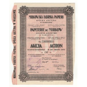 Mirkowska Fabryka Papieru S.A. in Warsaw, 150 zloty share 1931