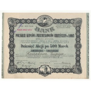 Bank of Polish Christian Merchants and Industrialists in Lodz, collective action 5,000 Polish marks (10 x 500 marks) 1921, Issue III
