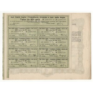 Bank of Polish Christian Merchants and Industrialists in Lodz, collective action 10,000 Polish marks (20 x 500 marks) 1922, Issue IV