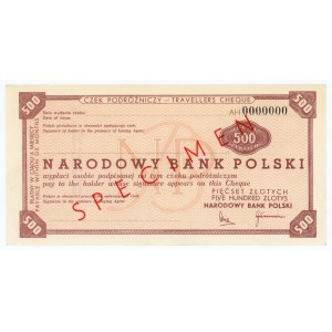 Traveler's Check worth 500 PLN, SPECIMEN ser. AH 0000000 with the name crossed out