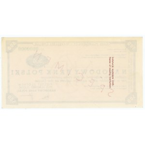 Traveler's Check worth 500 PLN, SPECIMEN ser. AH 0000000 with the name crossed out