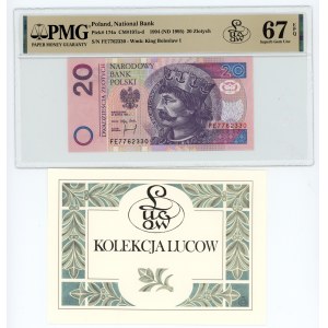 20 oro 1994, serie FE, PMG 67 EPQ, Collezione Lucow