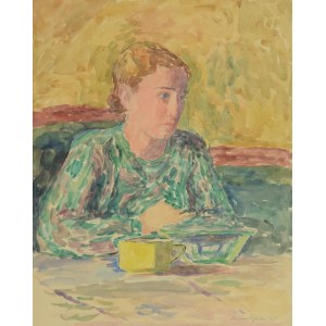 Leonard PĘKALSKI (1896 Grójec-1944 Warszawa), Portret kobiety z żółtą  filiżanką, 1935