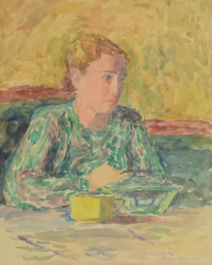 Leonard PĘKALSKI (1896 Grójec-1944 Warszawa), Portret kobiety z żółtą  filiżanką, 1935