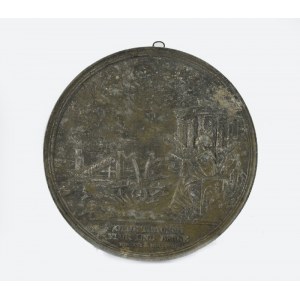 Huta GLIWICE?, Medalion z okresu Napoleońskiego przedstawiający rzymską świątynię i postać kobiety w koronie na głowie