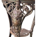 Round cast iron table with decorated wooden top