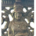 Round cast iron table with decorated wooden top