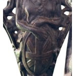 Round cast iron table with decorated wooden top