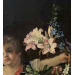 UNIDENTIFIED SIGNATURE, Allegory with a child, still life with flowers and fruit