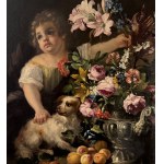 UNIDENTIFIED SIGNATURE, Allegory with a child, still life with flowers and fruit