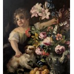 UNIDENTIFIED SIGNATURE, Allegory with a child, still life with flowers and fruit