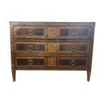Elegant veneered and inlaid chest of drawers with geometric motifs