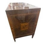 Elegant veneered and inlaid chest of drawers with geometric motifs