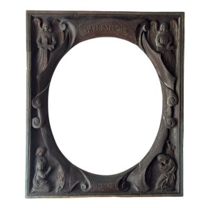 Carved wooden frame with religious figures