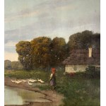 Nicola Palizzi, Landscape with a peasant woman and ducks - Nicola Palizzi