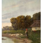 Nicola Palizzi, Landscape with a peasant woman and ducks - Nicola Palizzi