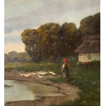 Nicola Palizzi, Landscape with a peasant woman and ducks - Nicola Palizzi