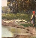 Nicola Palizzi, Landscape with a peasant woman and ducks - Nicola Palizzi