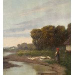 Nicola Palizzi, Landscape with a peasant woman and ducks - Nicola Palizzi