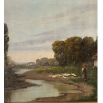 Nicola Palizzi, Landscape with a peasant woman and ducks - Nicola Palizzi