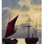 SCUOLA EUROPEA, Seascape with boats at sunset