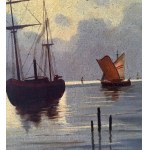 SCUOLA EUROPEA, Seascape with boats at sunset