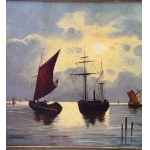 SCUOLA EUROPEA, Seascape with boats at sunset