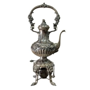 Antique decorative samovar in silver-plated metal